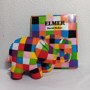 Elmer By David McKee Book and Elmer Patchwork Elephant Soft Plush Toy Set